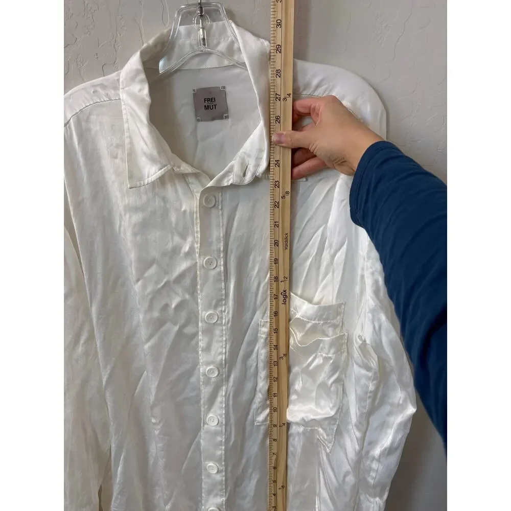 FREI-MUT EU 52 US 42 Sz L White Sunset Raw Silk Button‎ Up Long Sleeve Shirt